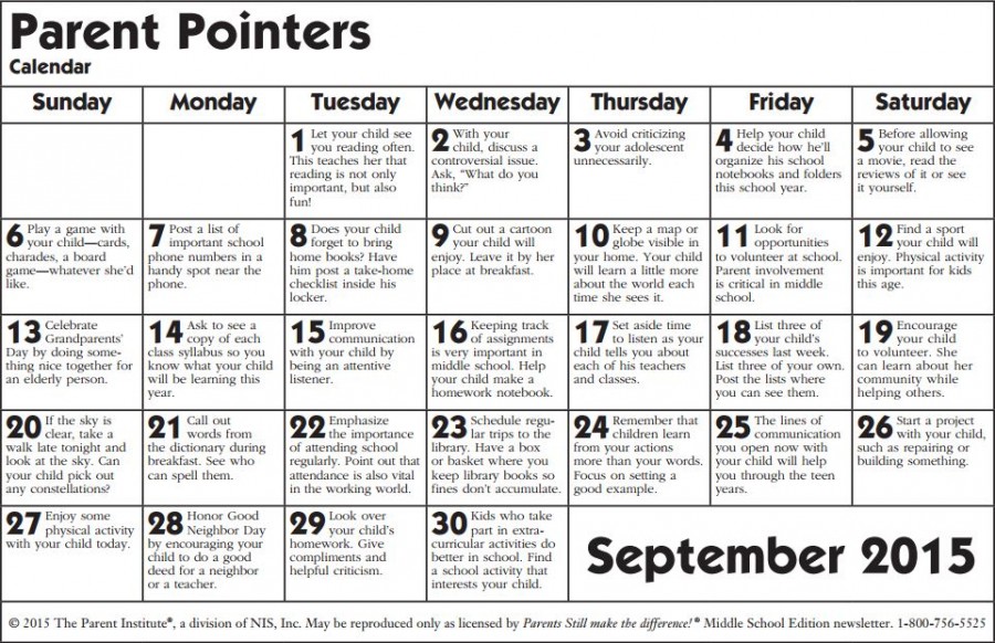 Calendario de Consejos para Padres – Parent pointers – September ...